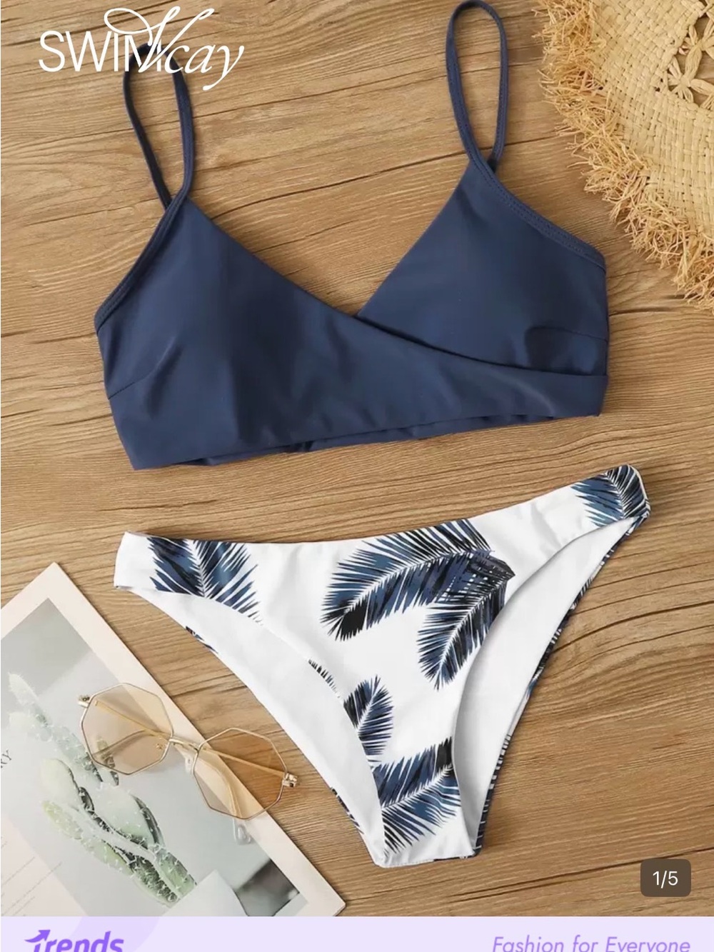 SHEIN Navy & White Palm-Print Bikini Set